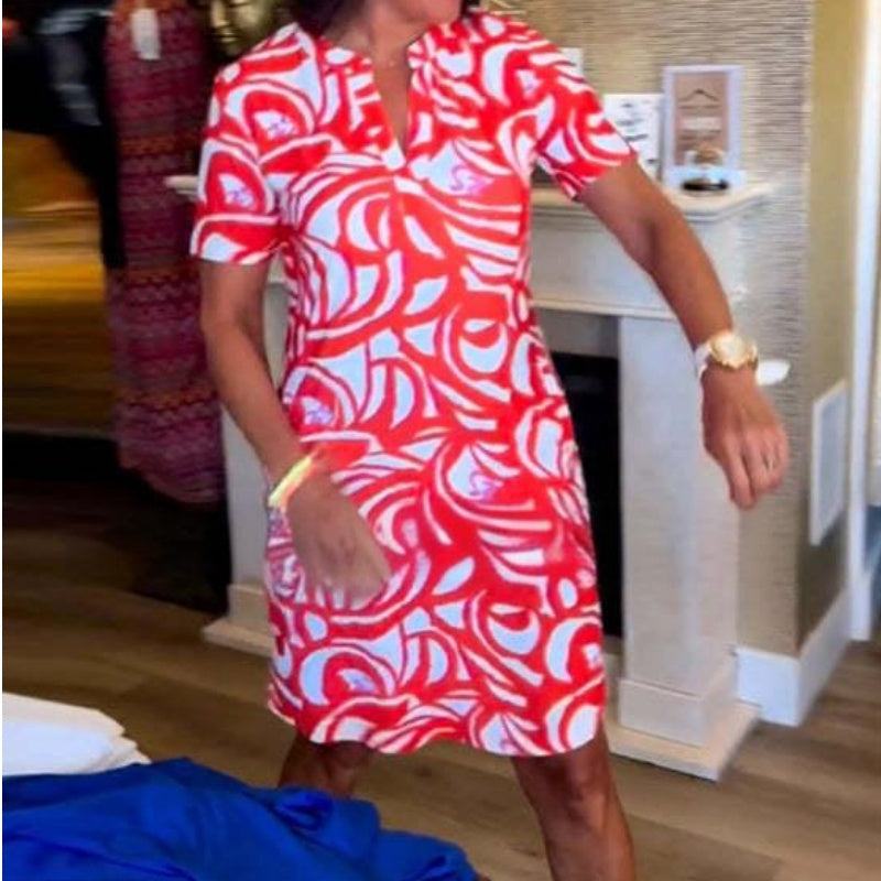 🎁Hot Sale 57% OFF⏳Short-Sleeved Printed V-Neck Fashion Dress