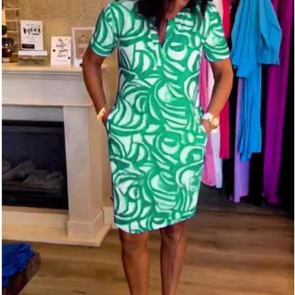 🎁Hot Sale 57% OFF⏳Short-Sleeved Printed V-Neck Fashion Dress