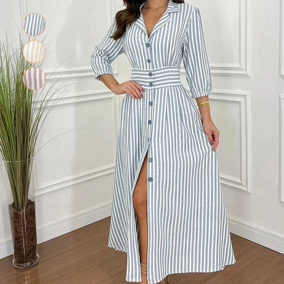 🌟Exclusive 66% OFF👗Fashion Striped Button-Down Long Shirt Dress