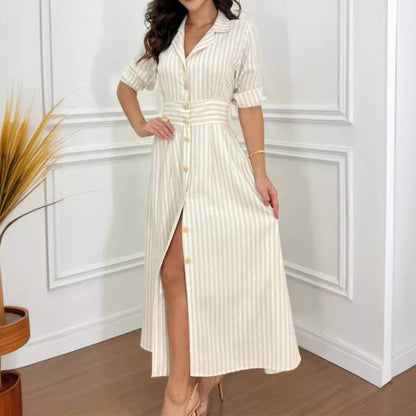 🌟Exclusive 66% OFF👗Fashion Striped Button-Down Long Shirt Dress