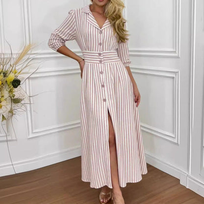 🌟Exclusive 66% OFF👗Fashion Striped Button-Down Long Shirt Dress