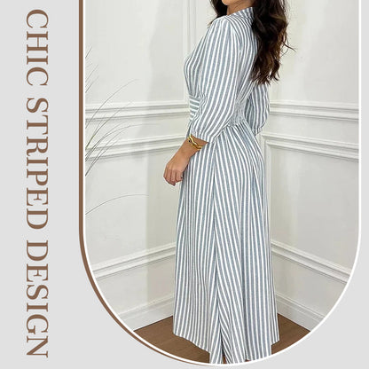 🌟Exclusive 66% OFF👗Fashion Striped Button-Down Long Shirt Dress