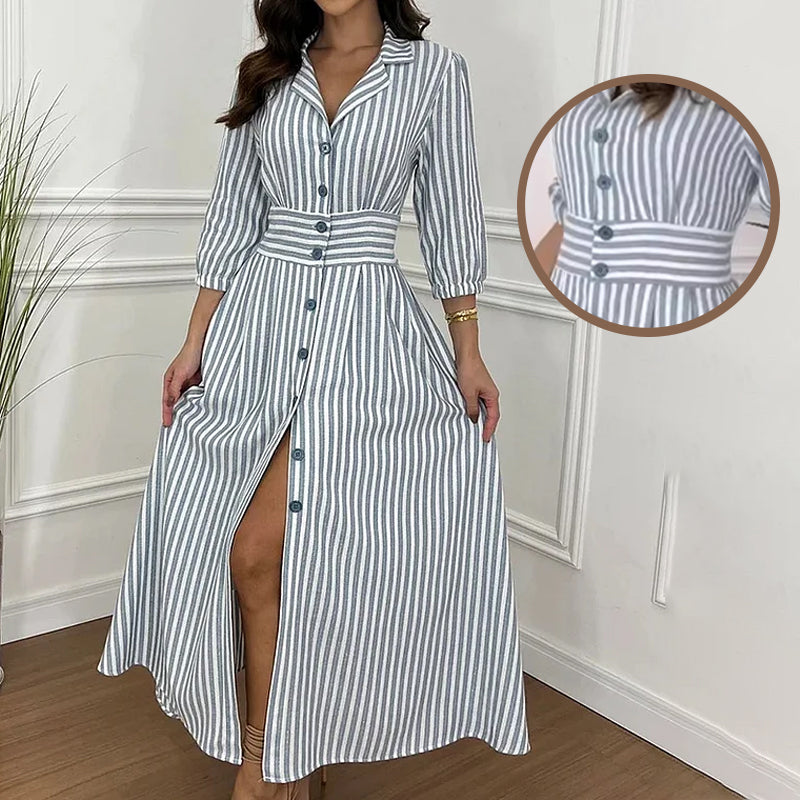 🌟Exclusive 66% OFF👗Fashion Striped Button-Down Long Shirt Dress