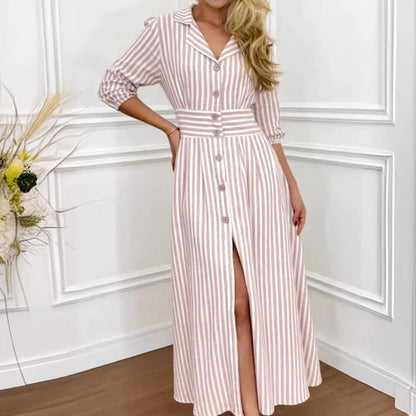 🌟Exclusive 66% OFF👗Fashion Striped Button-Down Long Shirt Dress