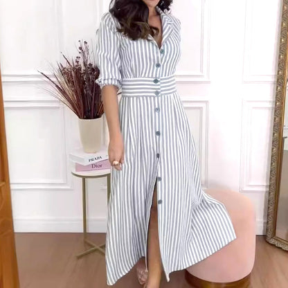 🌟Exclusive 66% OFF👗Fashion Striped Button-Down Long Shirt Dress