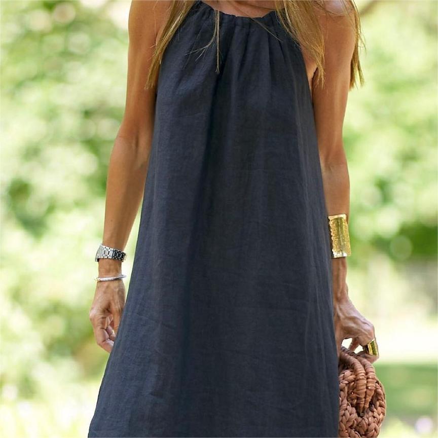 🌸Limit Time 84% OFF 💕Solid Color Loose Breathable Halter Dress