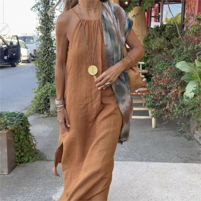 🌸Limit Time 84% OFF 💕Solid Color Loose Breathable Halter Dress