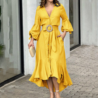 🌸Limit Time 66% OFF 💕Women's V-Neck Waisted Dress with Irregular Hem