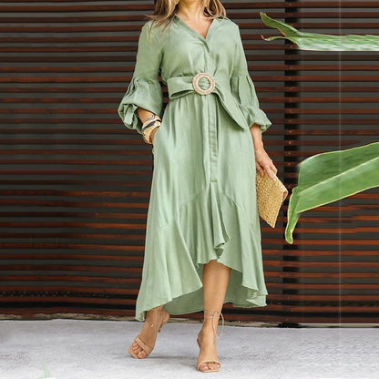 🌸Limit Time 66% OFF 💕Women's V-Neck Waisted Dress with Irregular Hem