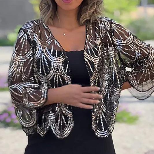 💥Clearance Sale💥-Women's Elegant Sequin 3/4 Sleeved Shrugs