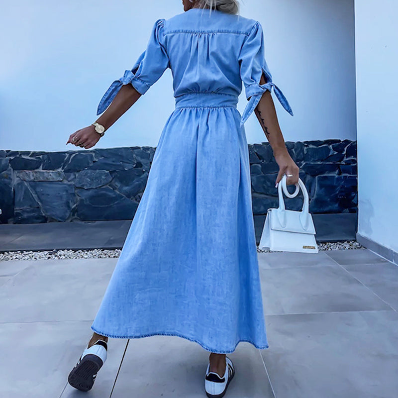 💕Free Shipping🌷Women's V-Neck Button Down Denim Dress