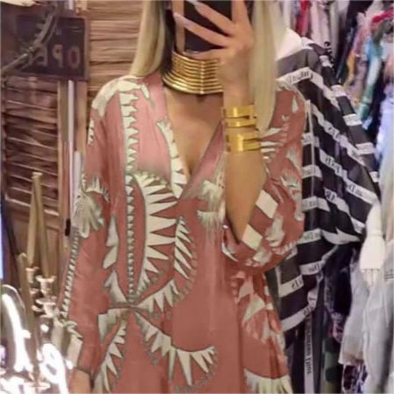 🌷Limited Time 48% OFF💞Women's Vintage Coconut Tree Print Dress with 3/4 Sleeve & Split Hem