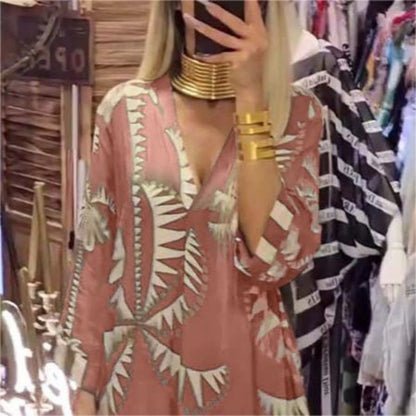 🌷Limited Time 48% OFF💞Women's Vintage Coconut Tree Print Dress with 3/4 Sleeve & Split Hem