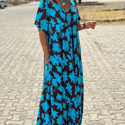 🔥HOT SALE-50% OFF💝Women’s Trendy Print Loose Fit V Neck Long Dress