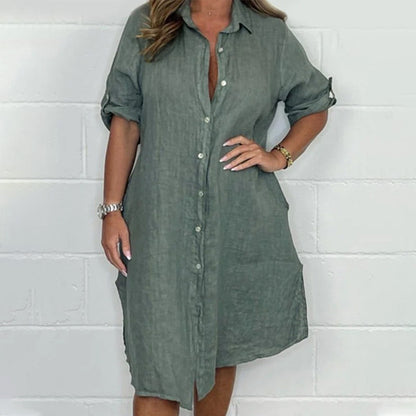 🌷Limited Time 51% OFF💞Women's Cotton and Linen Button Shirt Dress