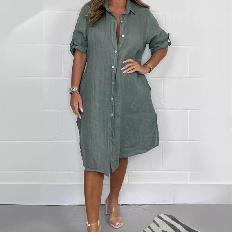 🌷Limited Time 51% OFF💞Women's Cotton and Linen Button Shirt Dress