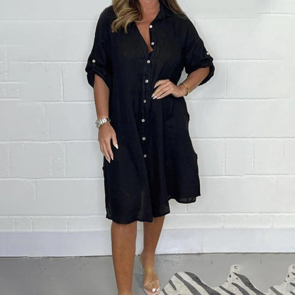 🌷Limited Time 51% OFF💞Women's Cotton and Linen Button Shirt Dress