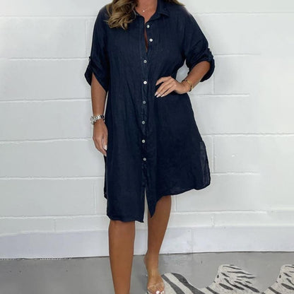 🌷Limited Time 51% OFF💞Women's Cotton and Linen Button Shirt Dress