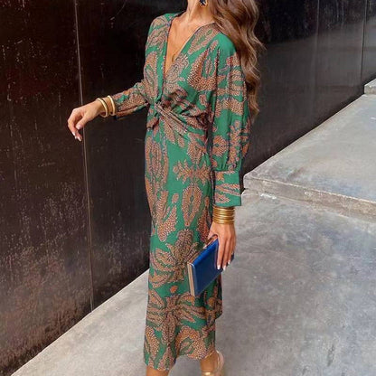 🌷Limited Time 58% OFF💞Deep V Neck Midi Dress with Long Sleeves