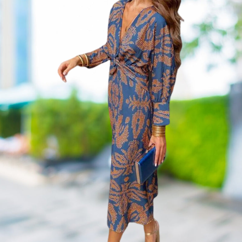 🌷Limited Time 58% OFF💞Deep V Neck Midi Dress with Long Sleeves