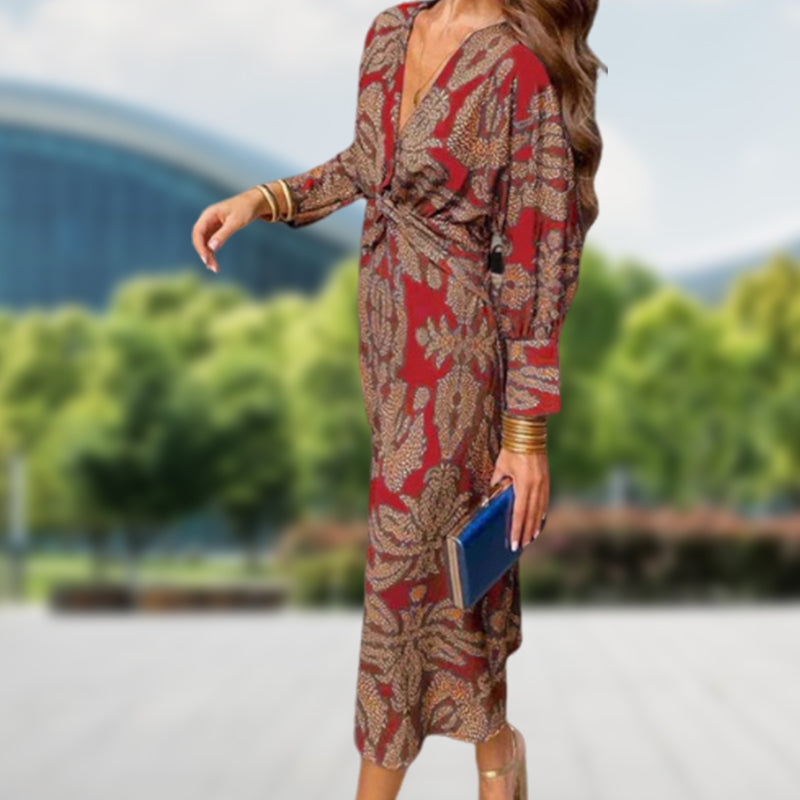 🌷Limited Time 58% OFF💞Deep V Neck Midi Dress with Long Sleeves