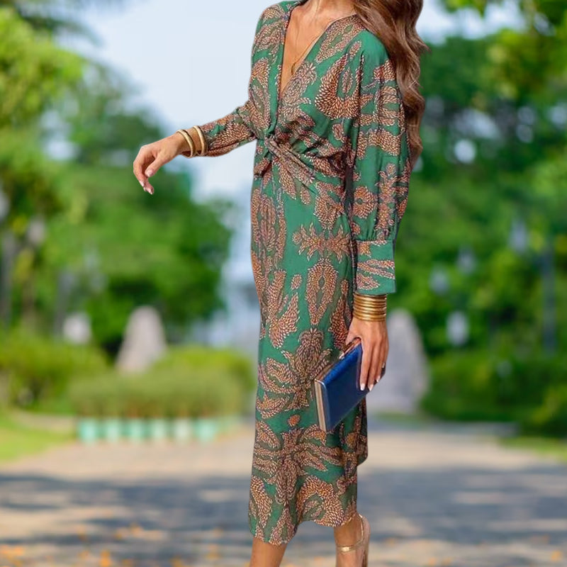 🌷Limited Time 58% OFF💞Deep V Neck Midi Dress with Long Sleeves