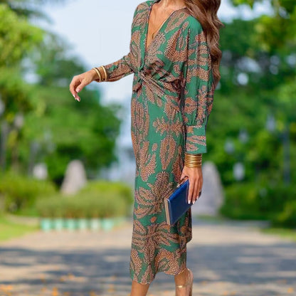 🌷Limited Time 58% OFF💞Deep V Neck Midi Dress with Long Sleeves