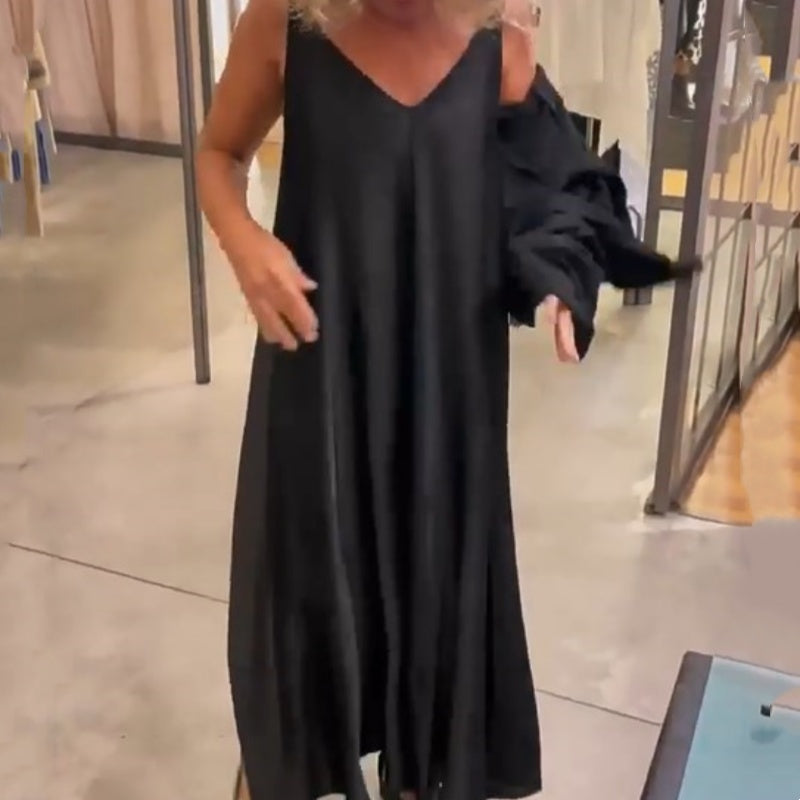 ✨New Arrival✨Solid Round-Neck Top Slip Dress 2-Piece Set