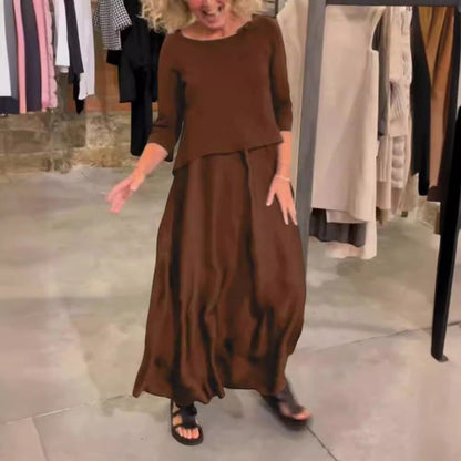 ✨New Arrival✨Solid Round-Neck Top Slip Dress 2-Piece Set