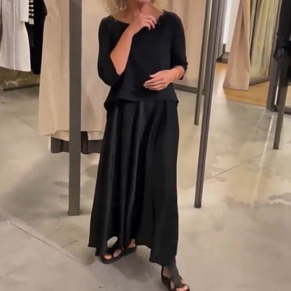 ✨New Arrival✨Solid Round-Neck Top Slip Dress 2-Piece Set