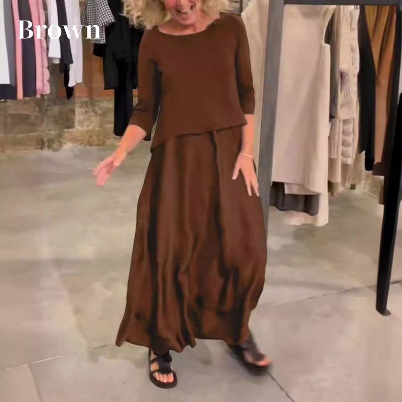 ✨New Arrival✨Solid Round-Neck Top Slip Dress 2-Piece Set