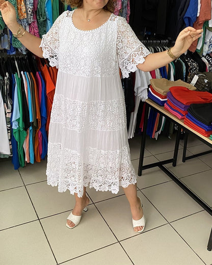 🔥HOT Sale🔥Solid Color Short Sleeve Lace Dress