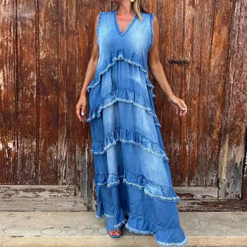 🌷Limited Time 74% OFF💞Fashion V-Neck Sleeveless Layered Ruffled Dress