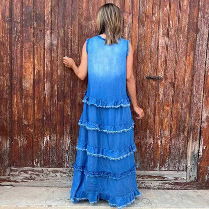 🌷Limited Time 74% OFF💞Fashion V-Neck Sleeveless Layered Ruffled Dress