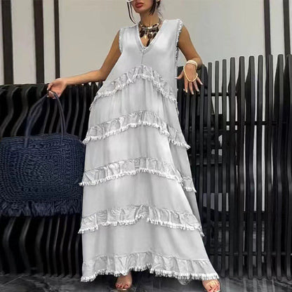 🌷Limited Time 74% OFF💞Fashion V-Neck Sleeveless Layered Ruffled Dress
