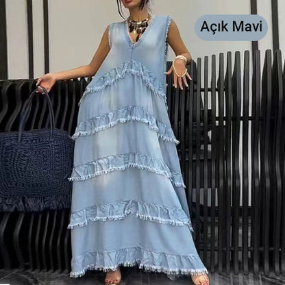 🌷Limited Time 74% OFF💞Fashion V-Neck Sleeveless Layered Ruffled Dress