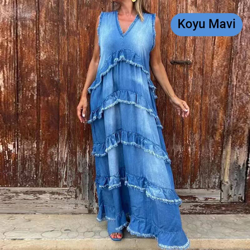 🌷Limited Time 74% OFF💞Fashion V-Neck Sleeveless Layered Ruffled Dress