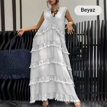 🌷Limited Time 74% OFF💞Fashion V-Neck Sleeveless Layered Ruffled Dress