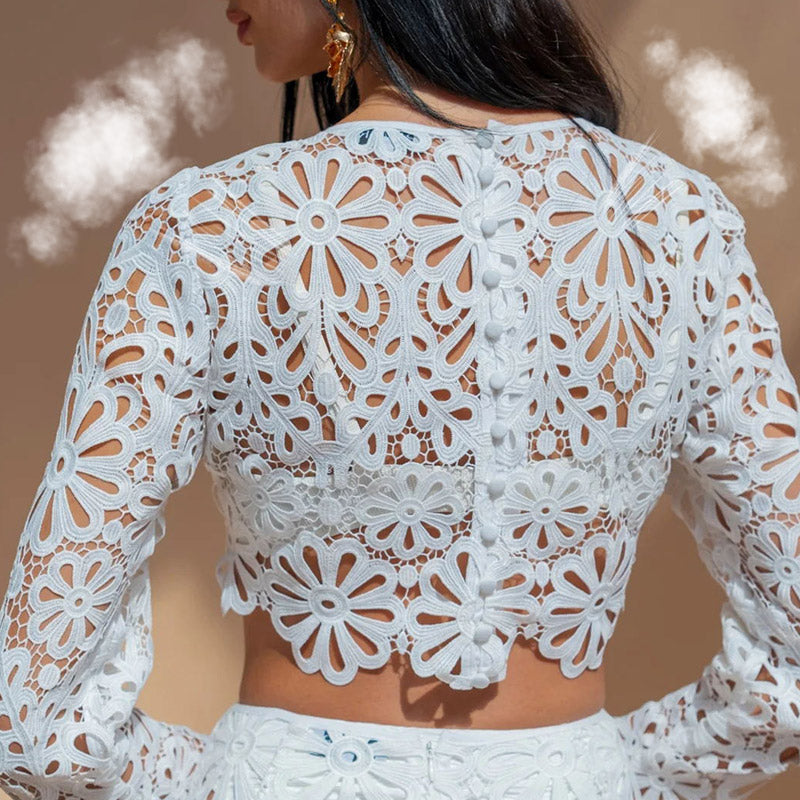 🌸61% OFF & Free Shipping🌸Lace Hollow-Out Top & Skirt 2-Piece Set