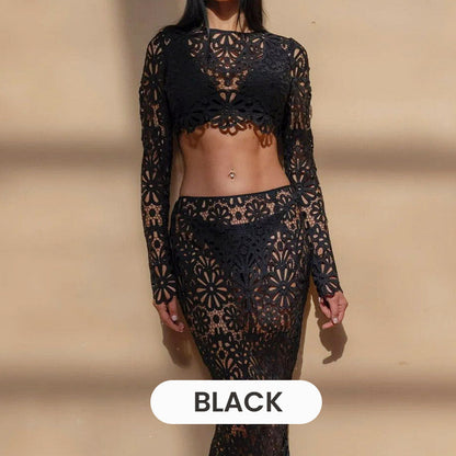 🌸61% OFF & Free Shipping🌸Lace Hollow-Out Top & Skirt 2-Piece Set