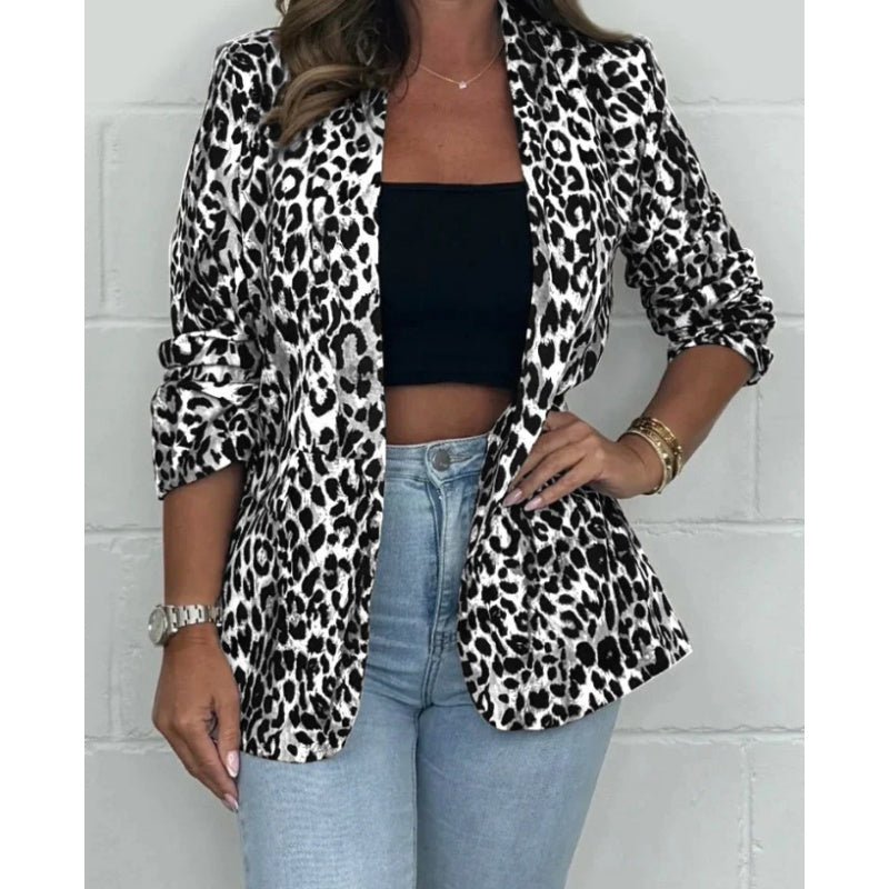 🌷Limited Time 60% OFF💞Women's Leopard Print Long Sleeve Blazer