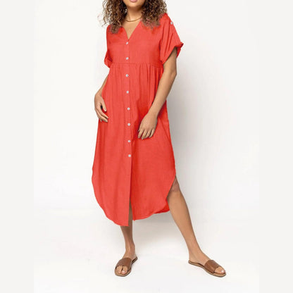 💥Free shipping💥Women's Casual Loose Rolled Up Sleeve Button Down Shirt Dress