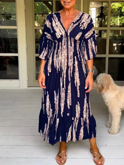 🌷Limited time offer 47% OFF🎁Casual Print V-Neck Waist Wrap Long Dress