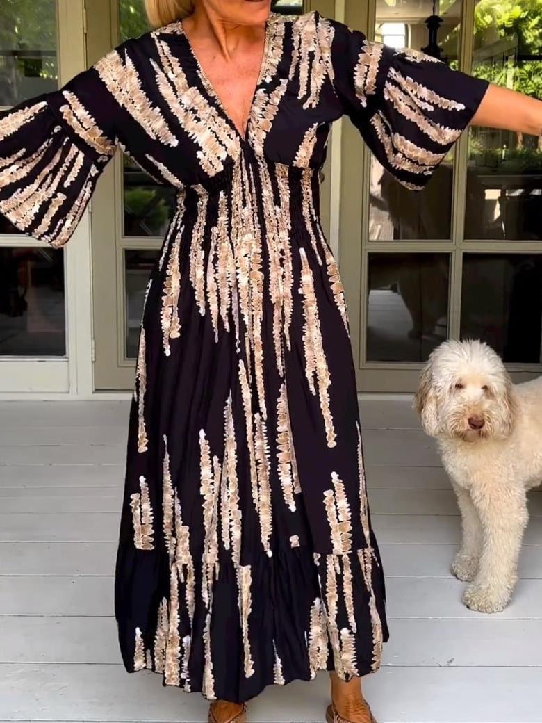 🌷Limited time offer 47% OFF🎁Casual Print V-Neck Waist Wrap Long Dress