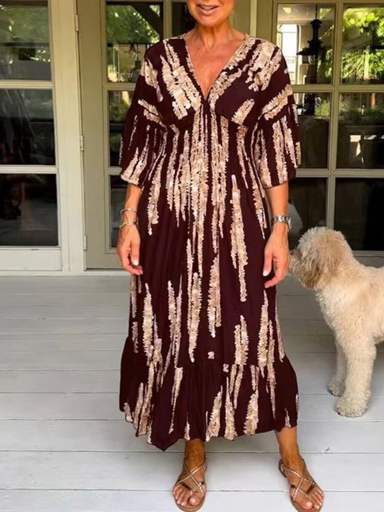🌷Limited time offer 47% OFF🎁Casual Print V-Neck Waist Wrap Long Dress