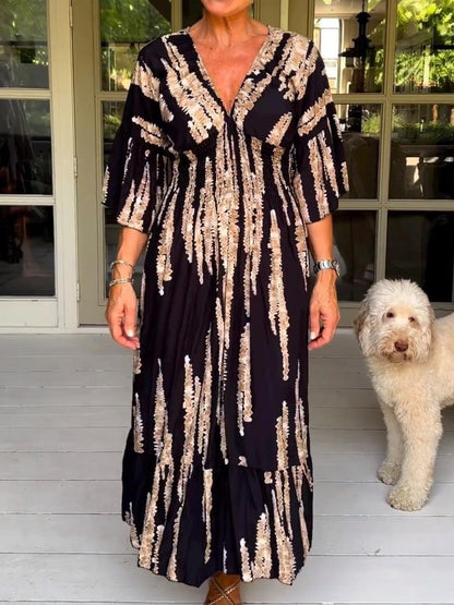 🌷Limited time offer 47% OFF🎁Casual Print V-Neck Waist Wrap Long Dress