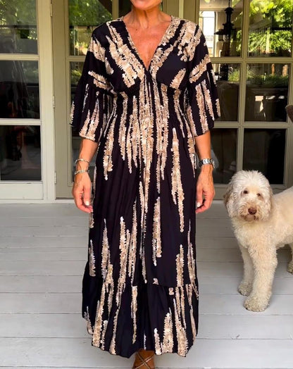 🌷Limited time offer 47% OFF🎁Casual Print V-Neck Waist Wrap Long Dress