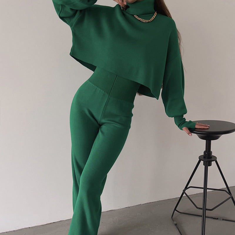 🌷Limited Time 50% OFF💞Women's Long-sleeve High Neck Crop Top and Pants Set