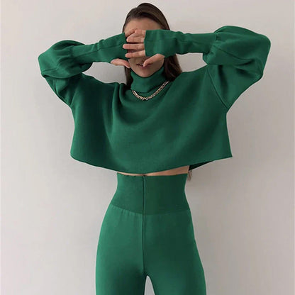 🌷Limited Time 50% OFF💞Women's Long-sleeve High Neck Crop Top and Pants Set