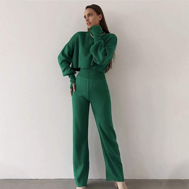 🌷Limited Time 50% OFF💞Women's Long-sleeve High Neck Crop Top and Pants Set